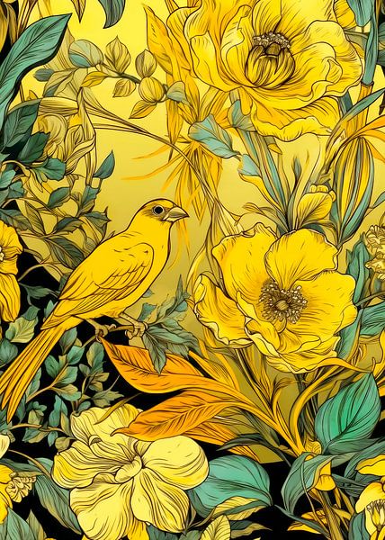 Gele weide en vogel van JBJart Justyna Jaszke