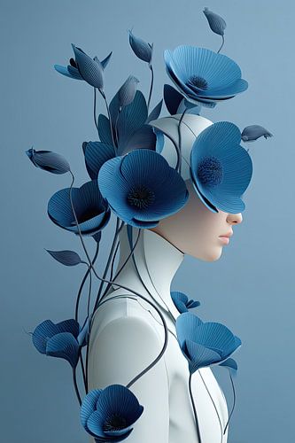 surrealistisch portret vrouw met bloemen