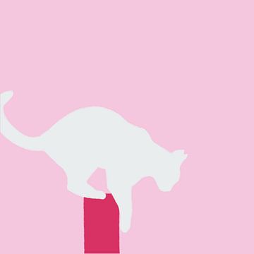 Kat, silhouet minimalistische illustratie roze van Femke Bender