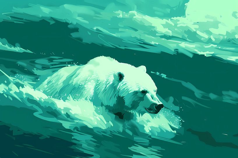 Digitale kunst van beer in water van Art & Soul Creations
