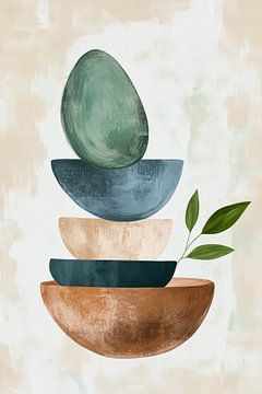 Eenvoudige kommen met een groen accent van Poster Art Shop