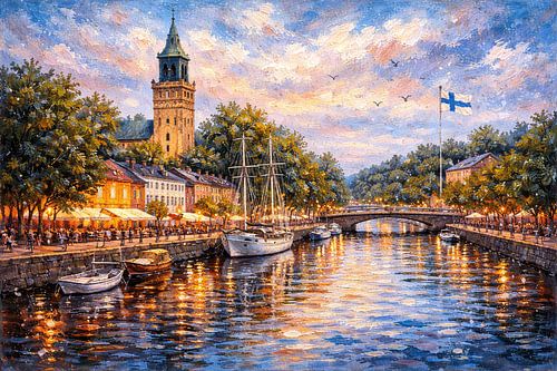 Turku in Finland, een impressionistisch schilderij.