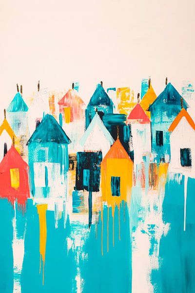 Colourful houses in abstract painting by Poster Art Shop