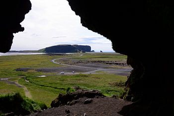 Green Iceland in spring, from a small cave