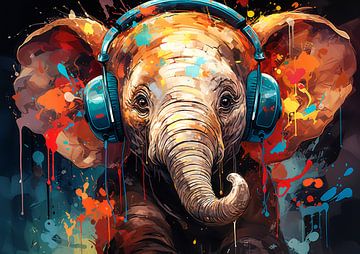 Funny little elephant listening to music by Steffen Gierok