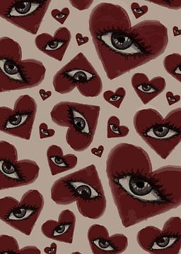 Chuchotements d'amour : Les yeux cramoisis dans les motifs du cœur