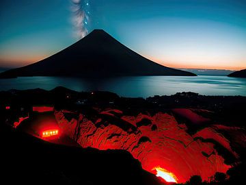 Vulkaan in de nacht (a.i. art)