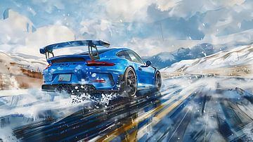 Blauwe Porsche 911 GT3 van PixelPrestige