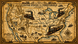 Historische Eisenbahnkarte der USA von Suge Works