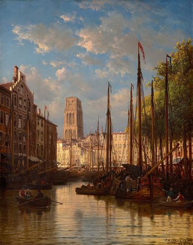 Stadsgezicht van Rotterdam, vanaf de Kleine Draaibrug over Kolk richting de Steiger, Charles Euphrasie Kuwasseg