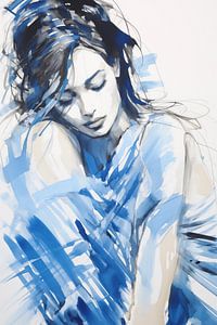 Frau in Blau verstrickt