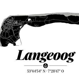 Langeoog | Artistieke landkaart | Eilandsilhouet | Zwart en wit van ViaMapia