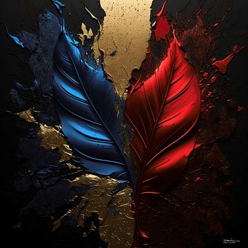 Abstrait en or, rouge et bleu. sur Gelissen Artworks