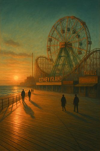 Coney Island Golden Hour: Boardwalk Shadows and Thrills