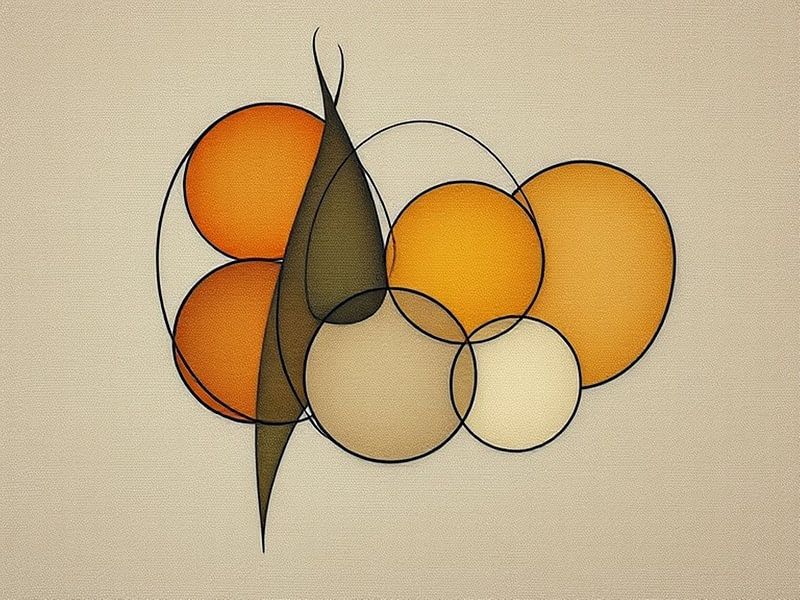 abstract round shapes terracotta colour on beige linen. by J.a Dijkstra