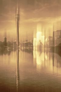 Mehrfachbelichtung abstrakt  Collage Medienhafen Düsseldorf mit Rheinturm