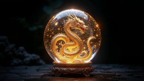 Fantasy Deluxe: GOLDEN DRAGON IN GLASS – Luxueuze drakenkunst voor elegante interieurs