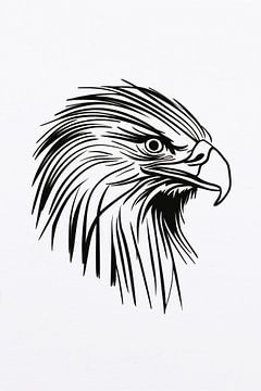 Dessin au trait en noir et blanc d'un aigle sur De Muurdecoratie