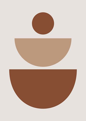 Minimalistische, platte, abstracte illustratie van op elkaar gestapelde geometrische halve cirkels en een cirkel in bohemienstijl.
