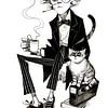 Caricature of a businessman with his cat by Karina Brouwer