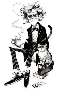 Karikatuur van een zakenman met zijn kat van Karina Brouwer