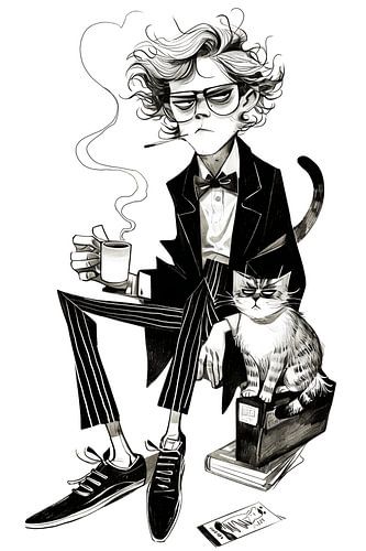 Caricature of a businessman with his cat