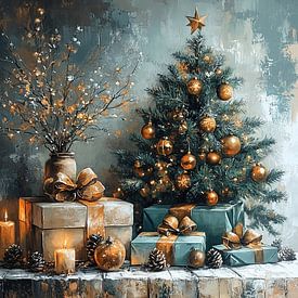 Kerstboom | Gouden Cadeaus van Abstract Schilderij