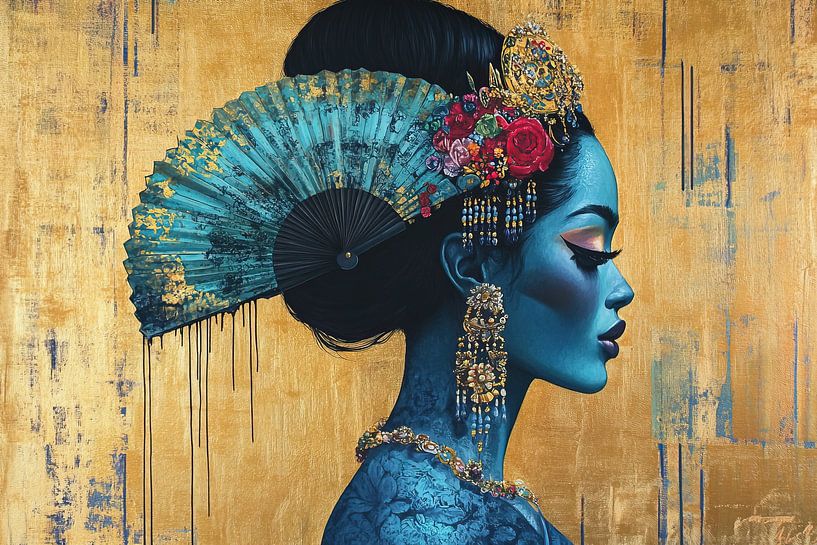 Luxe Portret | Blauw Goud van Blikvanger Schilderijen