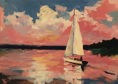 Zeilboot in de roze zonsondergang