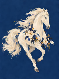 Galopperend paard met blauwe bloemen van Mosaic Dialogue