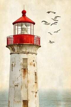 Vuurtoren met meeuwen van Poster Art Shop
