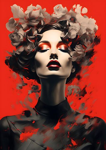 Woman with flowers in her hair in Pop Art style