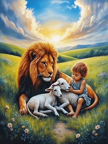 Jesaja 11: 6-8  Een visioen van het paradijs leeuw lam en kind