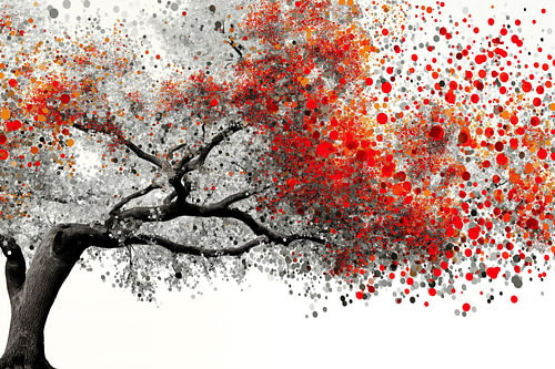 Red tree with mosaic leaves