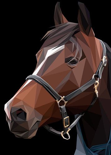 Knappe bruin paard close-up lage poly abstract
