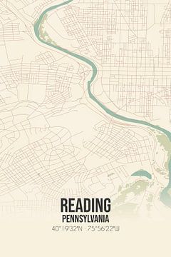 Vintage landkaart van Reading (Pennsylvania), USA. van Rezona