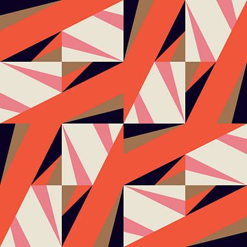 Retro geometrie met driehoeken in Bauhaus-stijl in zwart, bruin, orang van Dina Dankers