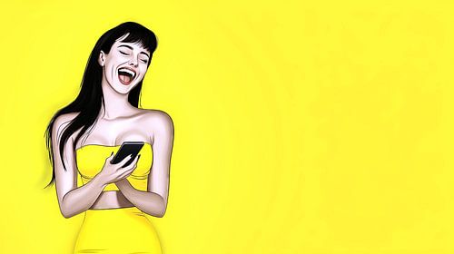 Jonge vrouw lacht hysterisch