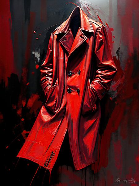 Red leather coat - between control and dissolution: a timeless fashion symbol full of presence, movement and traces and the silent aura of the invisible by AidasignArt
