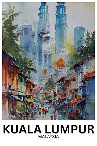 Golden Streetlights – Kuala Lumpur in Watercolor Glow