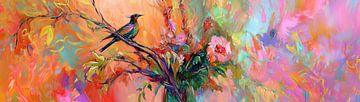 flower bird | Coral Petal Song by Eye catching paintings