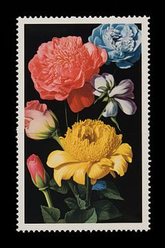 Vintage postzegel van bloemen van Digitale Schilderijen