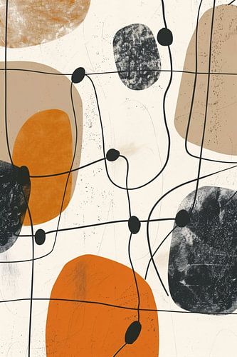 Abstract compositie met organische vormen en lijnen.