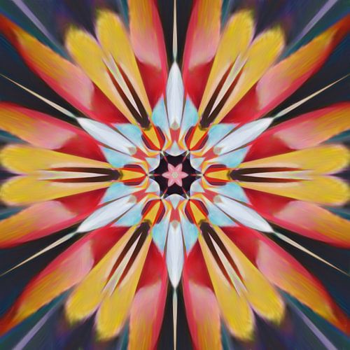 Abstrakte Blume Mandala in rot blau gelb