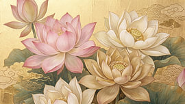 Elegant Lotus Blossoms in Pink, Ivory, and Gold by Siti Zuliana