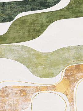 In de stroom van kalme, moderne abstractie in groen en goud van Mad Dog Art