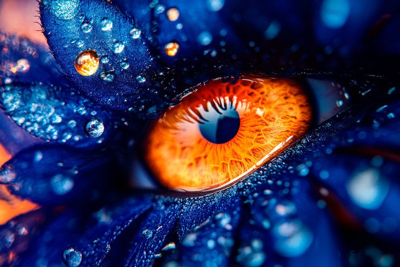 Bloeiend oog met waterdruppels van Poster Art Shop