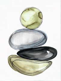 ZEN. Wabi-Sabi: Aufgeschichtete Steine in sanften Aquarelltönen von Studio Pieternel