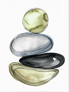 ZEN. Wabi-Sabi: Aufgeschichtete Steine in sanften Aquarelltönen
