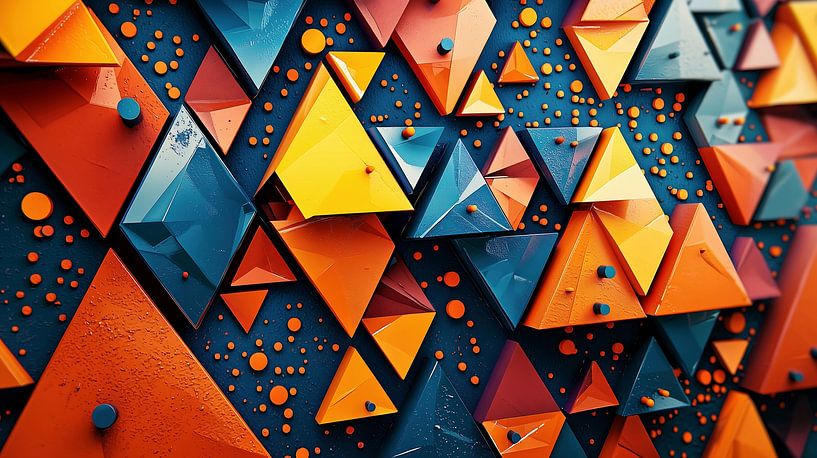 Geometrisches 3D-Muster in Orange und Blau von Jonas Weinitschke